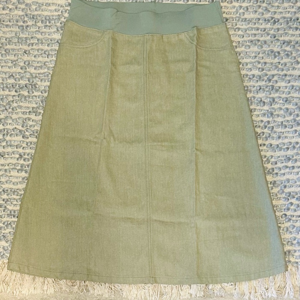 Natural sage & cornflower blue modest denim skirts